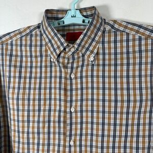 Isaia Napoli Shirt Mens 17.5 / 44 Brown White Button Down Long Sleeve Plaid